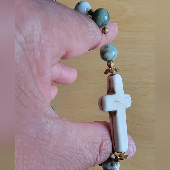 Moss Agate and stone cross stretch bracelet. Vintage - Picture 6 of 6